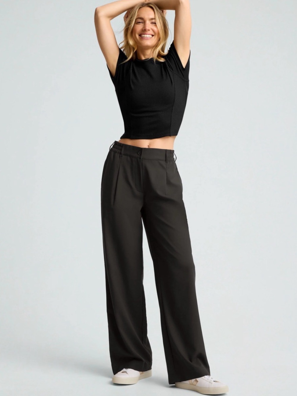 Beyond Yoga Women’s Black Status Wide leg Trouser- Tailored Stretch